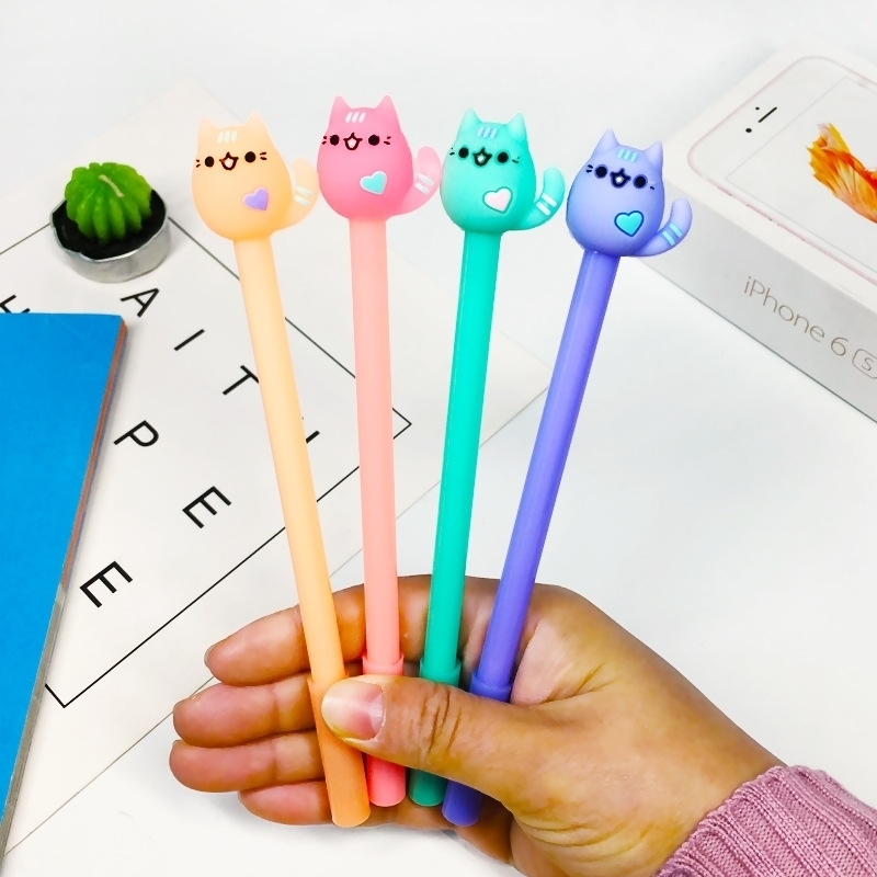

24 PCS Korean Creative Cute Student Black Carbon Pen Candy Color Caring Cat Office Supplies Neutral Pen Kawaii School Supplies 210330