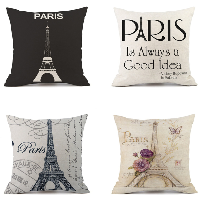 

Black Paris and White Digital Printed Cotton Linen Pillow Case