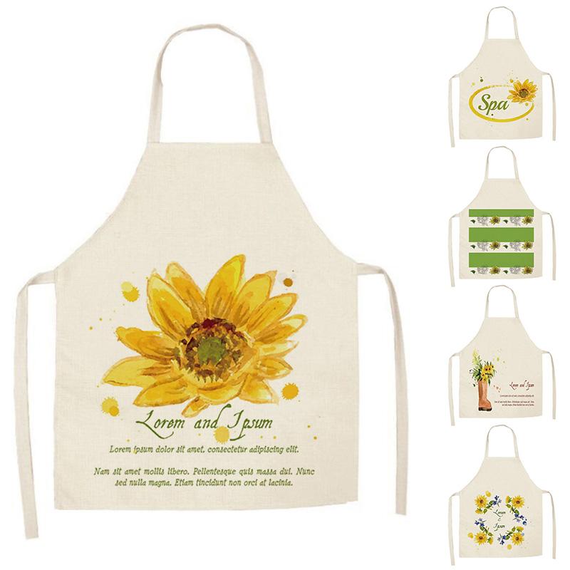 

Aprons Modern Simple Printed Apron Kitchen Oil-Proof Sunflower 55X68Cm Sleeveless Cotton And Linen Cleaning Tool