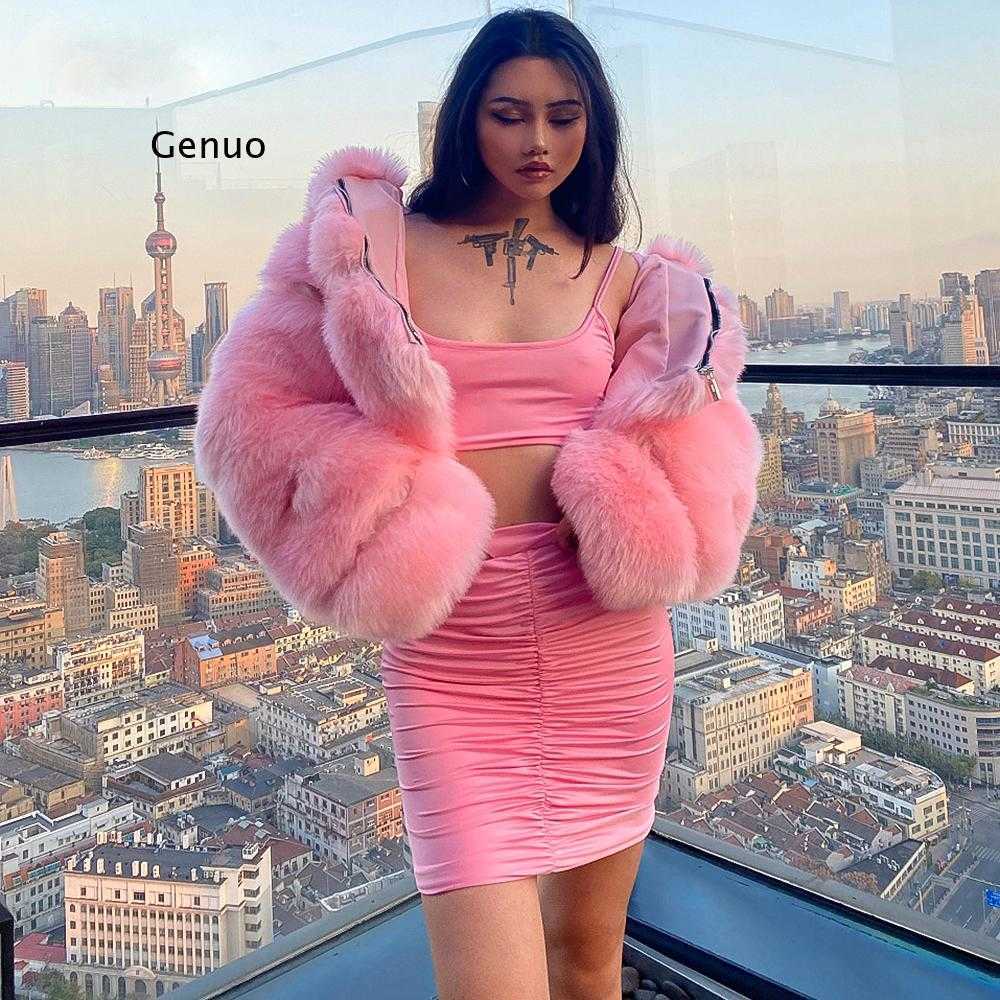 2021 Winter New Fashion Women Pink Short Faux Fur Coat Female Hooded Long Sleeve Thick Warm Fluffy Artificial Fur Jacket Y0829