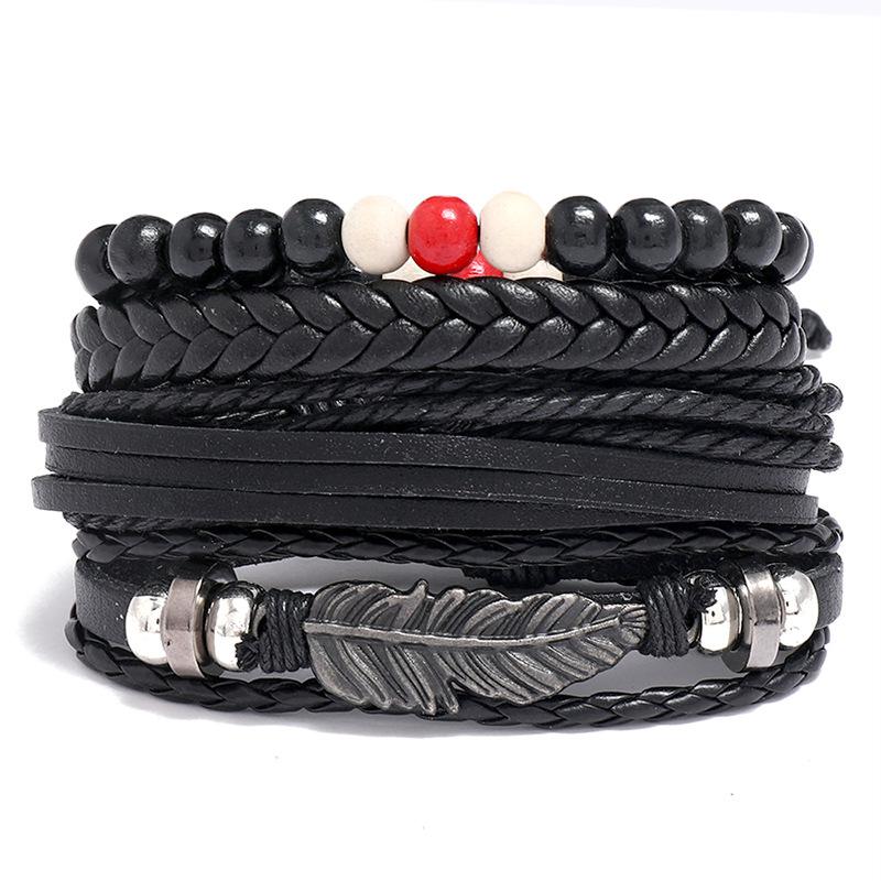 

Charm Bracelets Personalized Fashion Vintage Woven Leather & Bangles Diy4 Piece Set Combined Multi-layer Hand Rope Simple Jewelry, Golden;silver