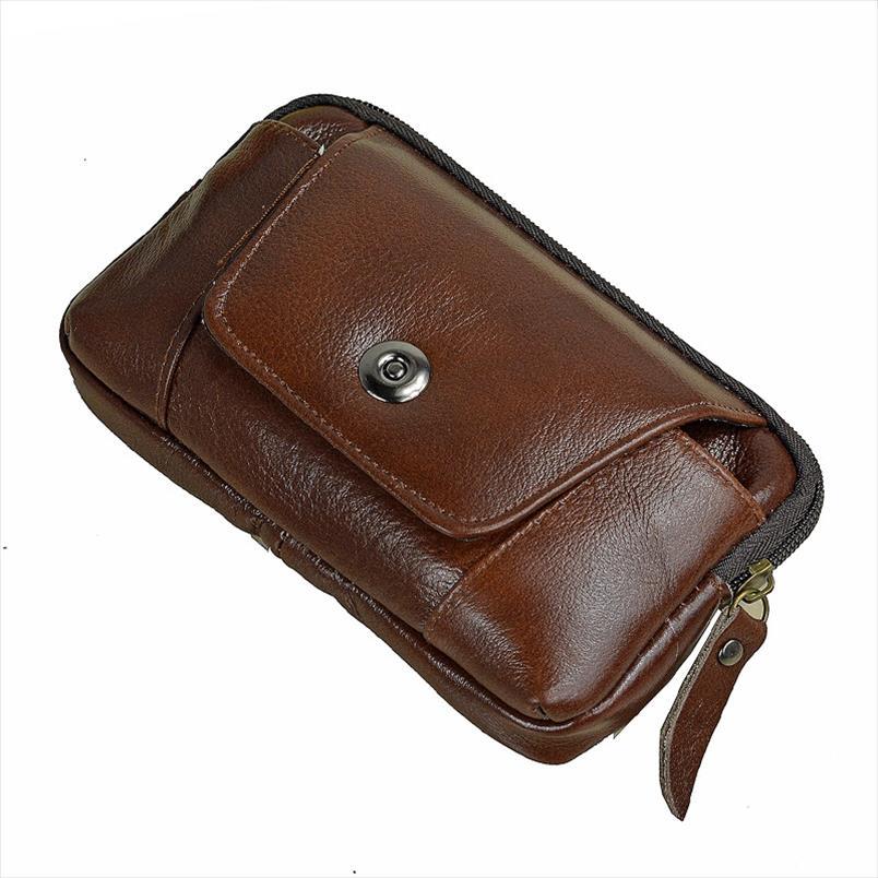 

men genuine leather hip bum belt bag male zipper phone pouch waist boy fanny packs