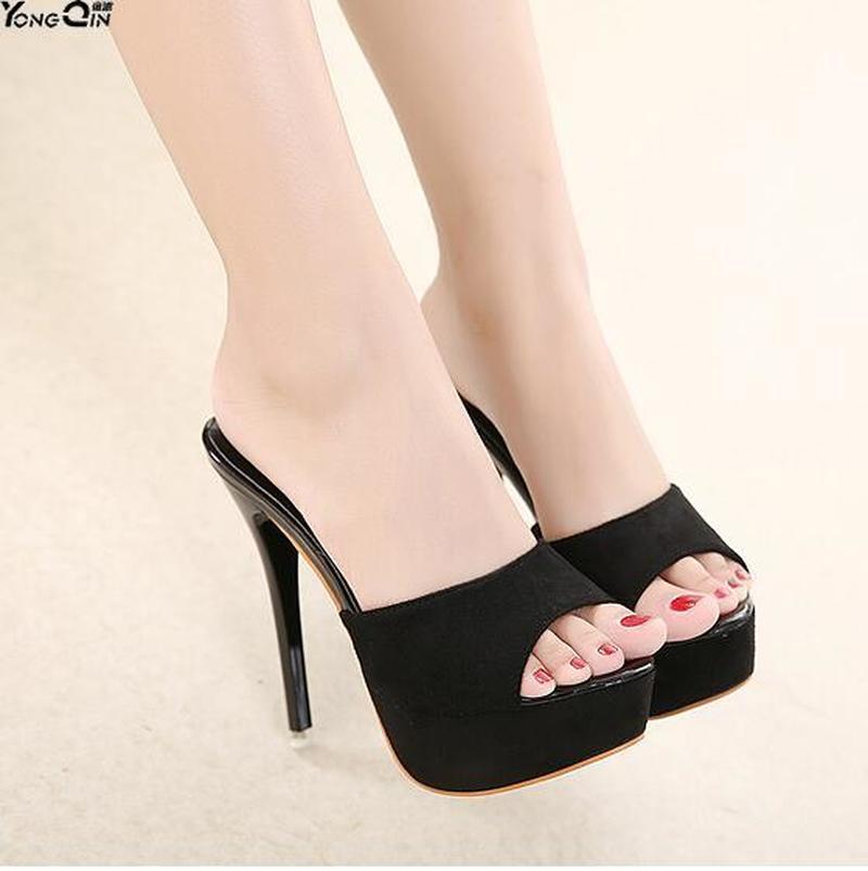 

Europe Fashion Wild Thick High-heeled Sexy Sandals Women Crystal Flip Flops Lady Slipper Shoes, Black