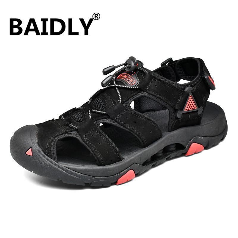 

Sandals Leather Men's Classic Roman Genuine Casual Summer Outdoor Beach Sneakers Sandalia Masculina, Black