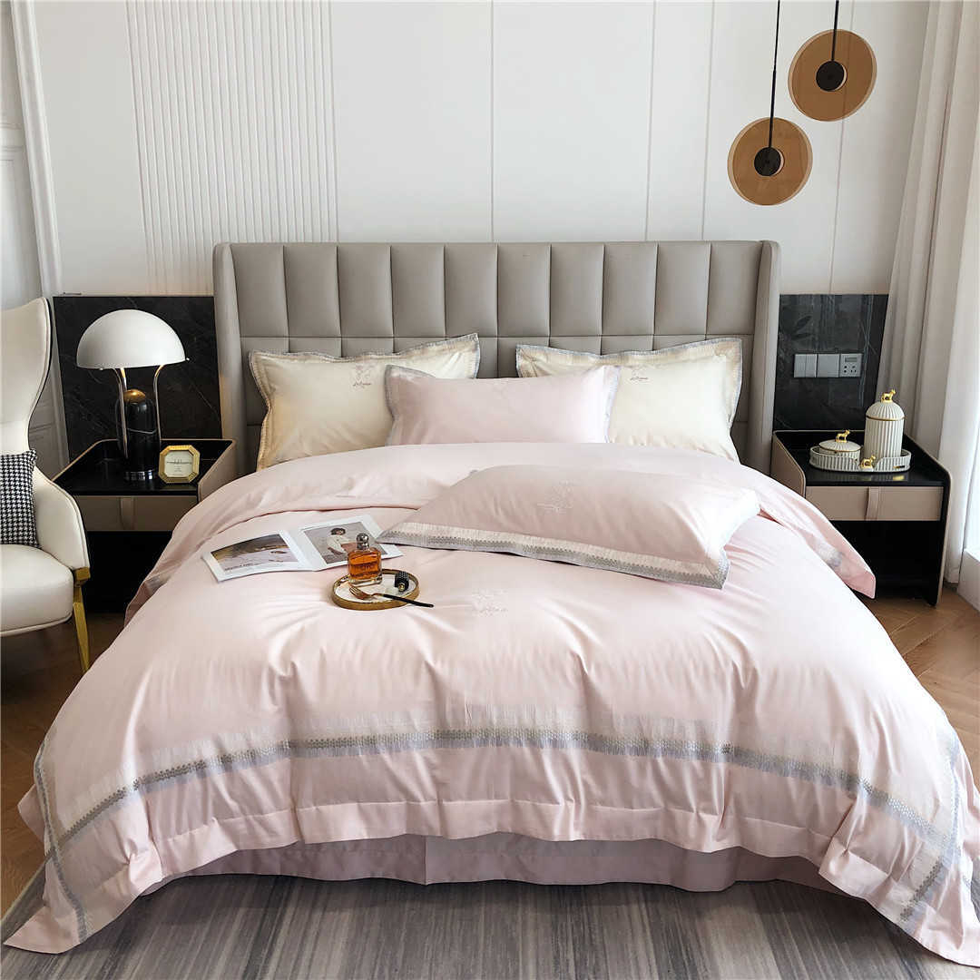 

French romantic pink high-end embroidered bedding 100 thread count Australian cotton long staple cotton four piece home textile, White