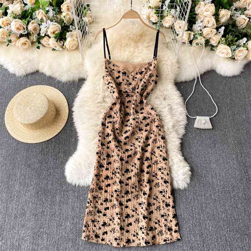 

Sexy Long Dress Women Spaghetti Strap Sleeveless Floral Print V-neck Backless Party Vestidos Chic Summer Dresses 210603, Khaki