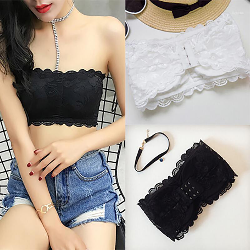 

Summer Strapless Bra Bandeau Short TanksWomen Sexy Casual Lace Wrap Tube Top Seamless Black White Bustiers & Corsets