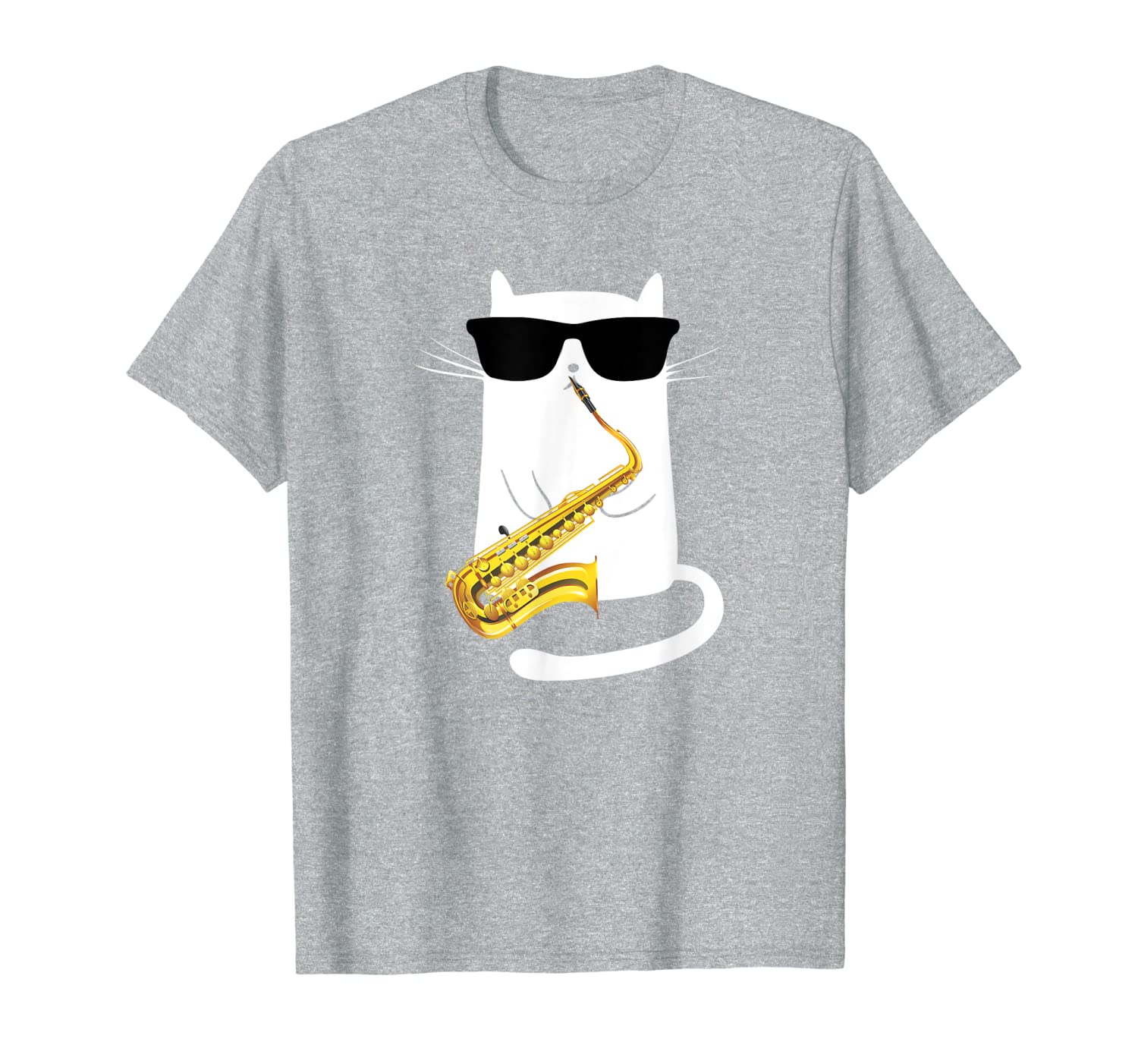 Funny Cat Wearing Sunglasses Playing Saxophone T-Shirt-image-702194293
