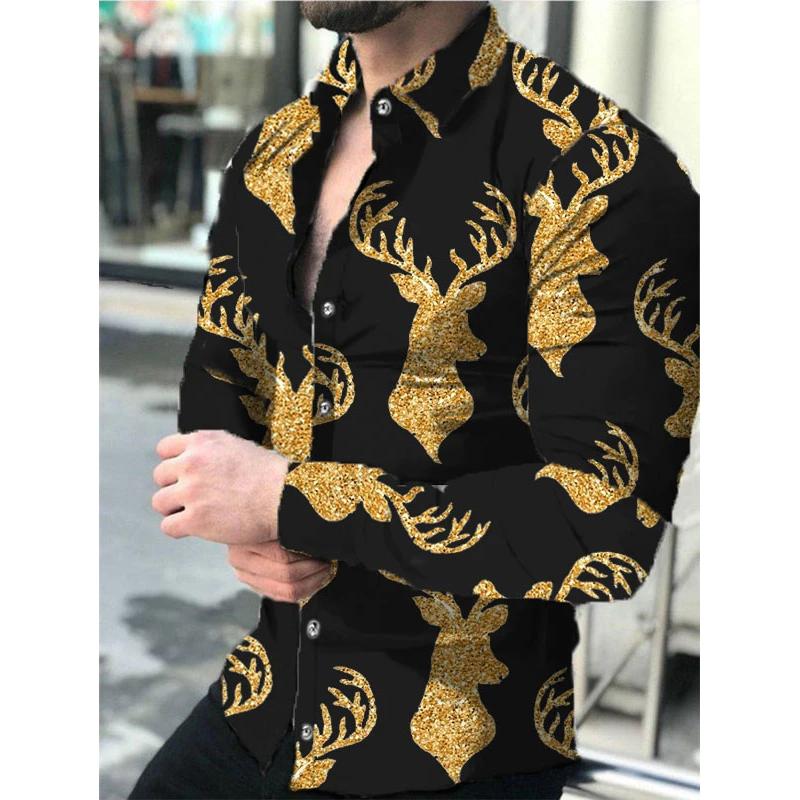 Chemises décontractées pour hommes Mode luxe social hommes col rabattu chemise boutonnée imprimé manches longues hauts vêtements pour hommes card