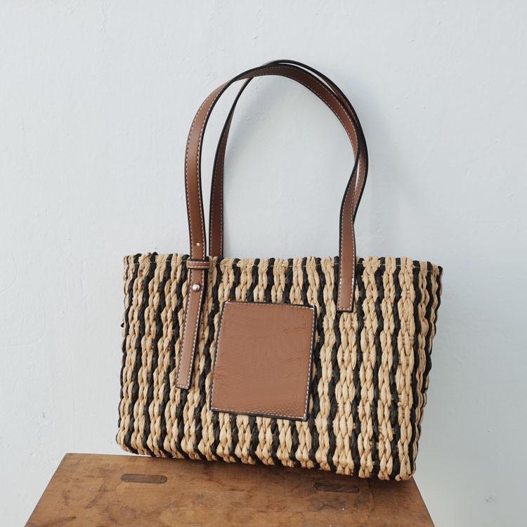 

Casual Striped Straw Women Shoulder Bags Designer Rattan Handbags Wicker Woven Large Capacity Tote Summer Beach Basket Bag 2021 Cross Body, Brown