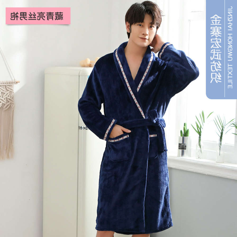 

Flannel pajamas with plush and thickening men's fashion bathrobe in spring winter