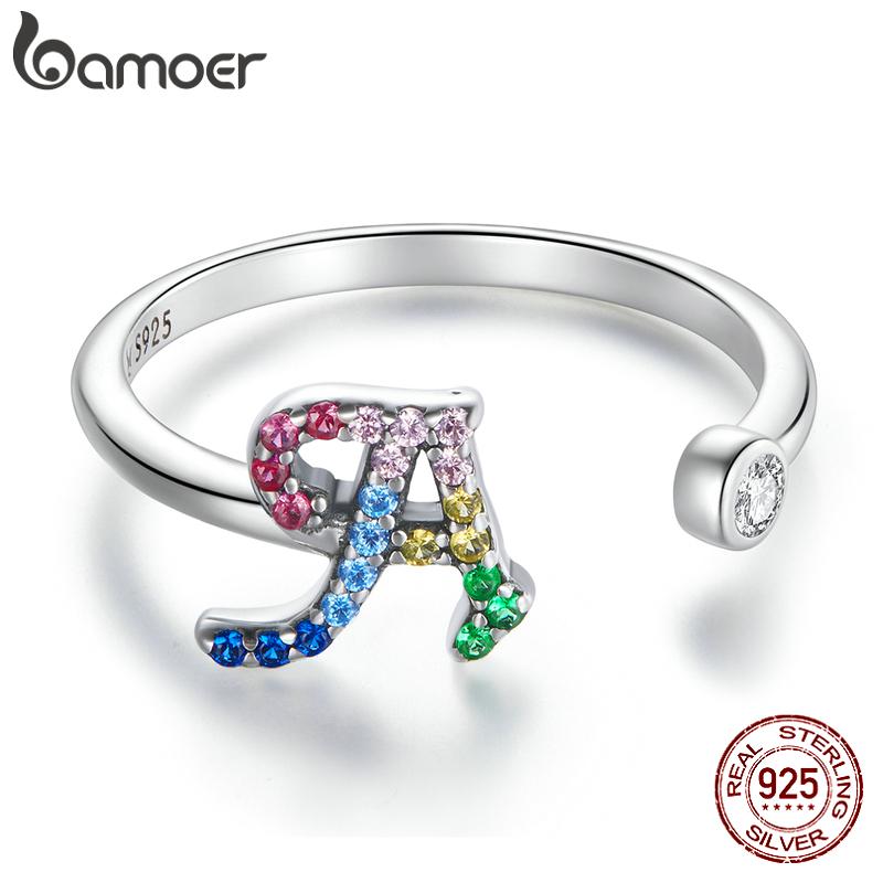 

Cluster Rings Bamoer 925 Sterling Silver Stackable Initial Letter For Women, Capital Adjustable Ring Size 6-8 Jewelry SCR723, Golden;silver