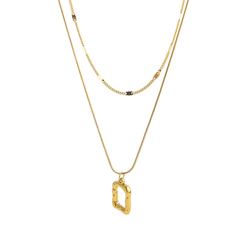 

Pendant Necklaces 2 Layer Chains Stainless Steel Meteorite Choker For Woman Girls Multilayer Hollow Square Not Fade