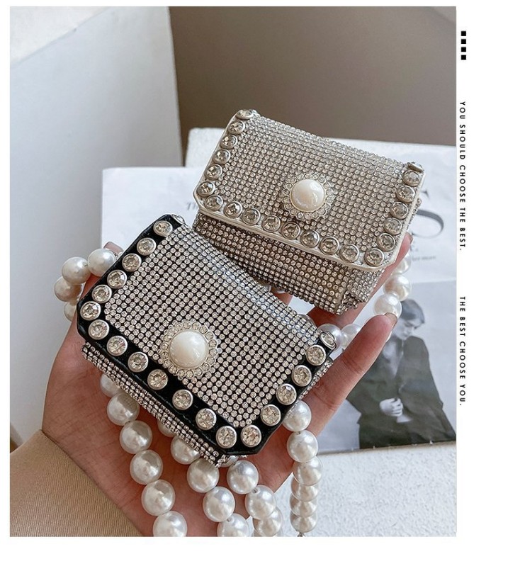

Summer girls mini pearl purse children chain wrap bright diamond wallet woman cute crossbody bags fashion one shoulder bag 0F413, Black