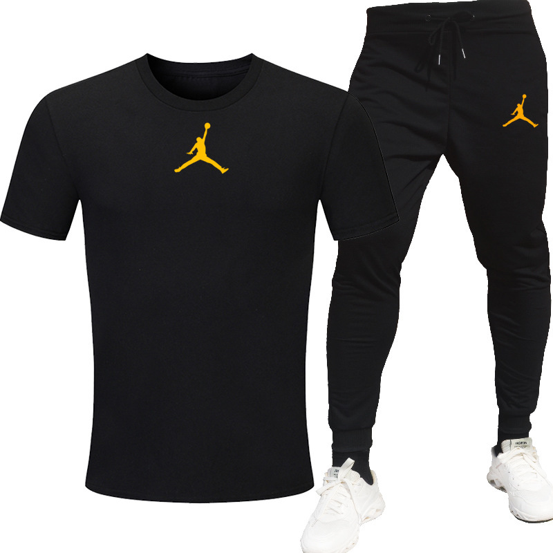 

Chao Brand Men's 23 Jumpman T-shirt Fitness and Bodybuilding Sports Leisure Short Sleeve Two Piece Suit, Gray