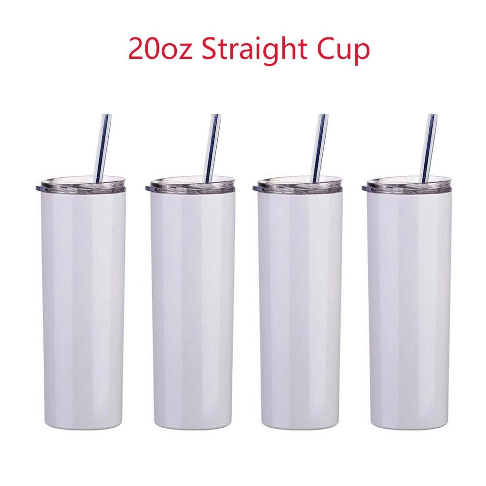 

US Stock!!! 20oz sublimation Mug straight tumblers blanks white Stainless Steel Vacuum Insulated Slim DIY 20 oz Cup Car Coffee Mugs 50cups/box, 1 cup+1 plastic straw+1 lid