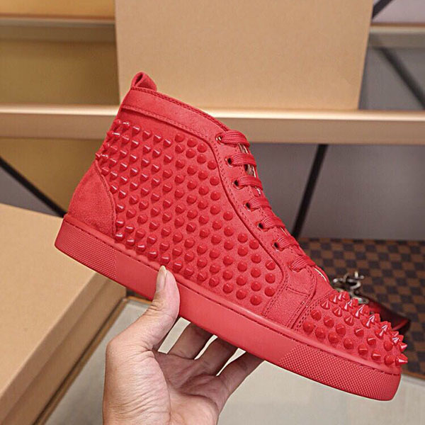 

2021 Top Quality Red Bottom Hight Cut Spikes Flats For Men Women Leather Sneakers Casual Shoes With Dust Bag mji0003