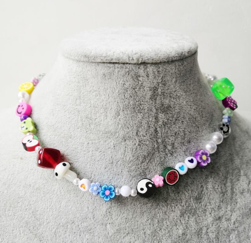 

Chokers Arrival Cute Colorful Resin Fruit Gossip Mushroom Necklaces For Women Gift Fashion Jewelry Retro Flower Dice Chains