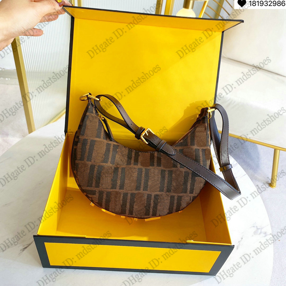 

Croissant Hobo Womens Designer Handle bag Brown Calfskin Leather Luxurys Baguette Shoulder Bag Loop Crossbody