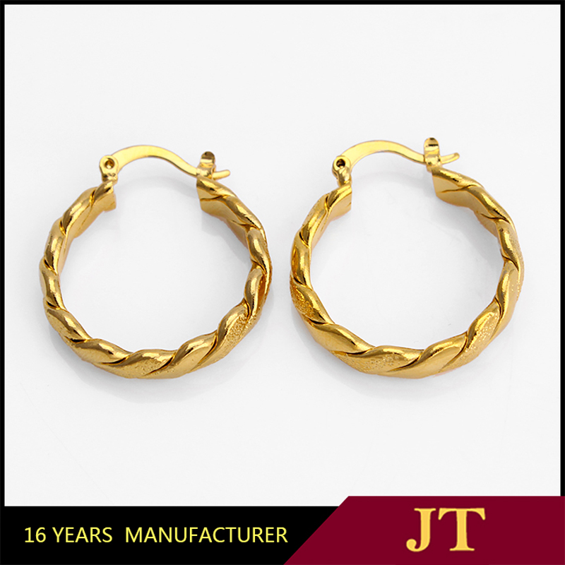 18k Yellow Gold Twisted ip hoops Circle Hinge hoop Medium Large Earrings-image-681618096