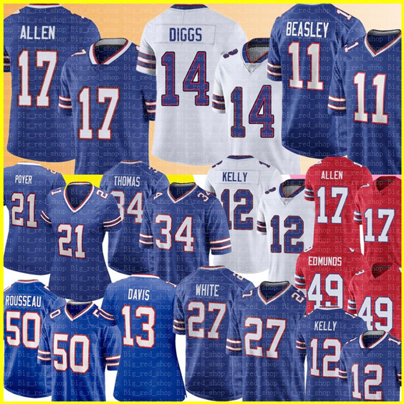 

17 Josh Allen 14 Stefon Diggs Jersey 11 Cole Beasley 27 Tre'Davious White Gregory Rousseau Football Jerseys Matt Milano Micah Hyde Tremaine Edmunds Jim Kelly Bass, Men {s-xxxl}