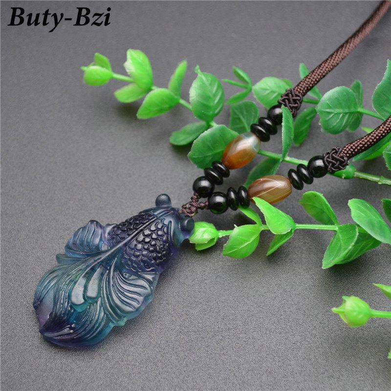 Pendant Necklaces Beautiful High Quality Natural Colorful Stone Goldfish Shape Necklace Fashion Jewlery Woman Man Party Gift-image-708488908