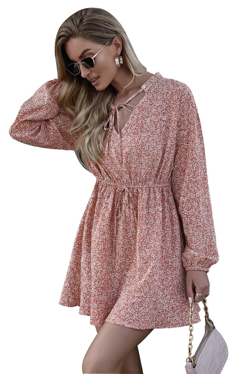

Casual Dresses 2021 Spring Ruffled Lace Floral Mini Dress Elegant Boho V-Neck Lantern Long Sleeve Party Short Women Vestidos, Green