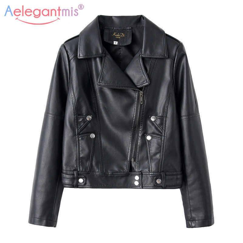 

Aelegantmis Brand Women Faux Leather Jacket Slim Motorcycle Biker Female Autumn Winter Outerwear Black Streetwear 210607
