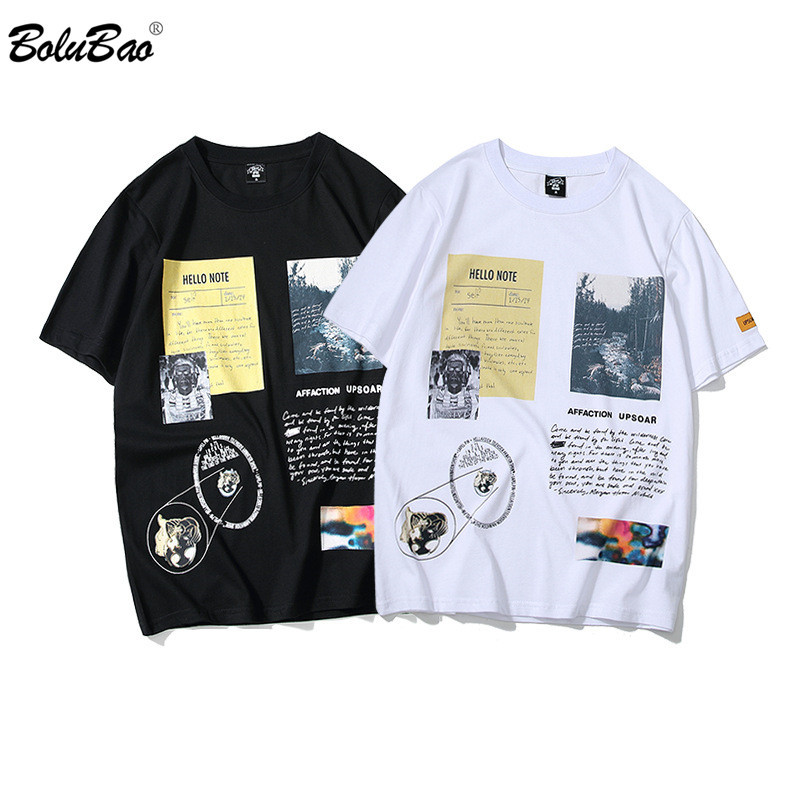 

BOLUBAO Brand Men T-Shirts Summer Fashion Men T Shirts Printing Fashion Men's T Shirt Vintage Hip Hop Style Top Tee 210518, Black