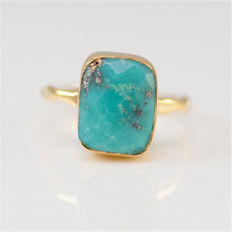 Cluster Rings Fashion Geometric Square Blue Turquoises Stone Ring Boho Jewelry Beach Small Simple Gold Girls Party L5X752-image-711865463
