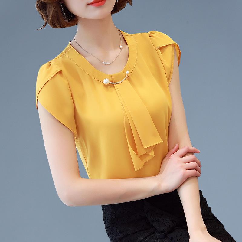 

Korean Style Blouse Women Blusas Chiffon Camisas Mujer Feminina Beading Diamonds Shirts Plus Size Blouses Summer Ladies Tops Women, White