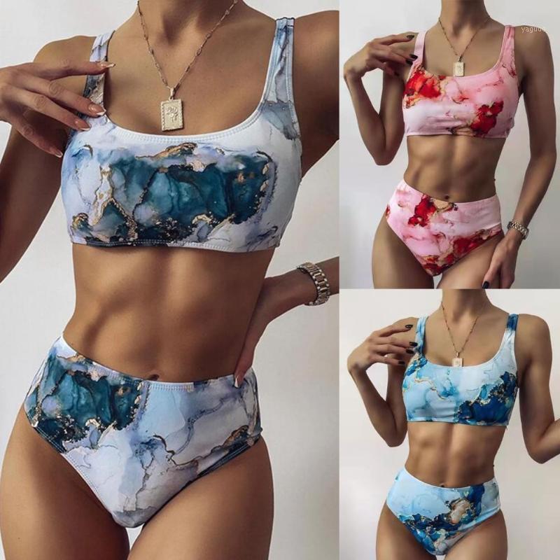 

Swimsuit Marble Printing Skin-friendly 3 Colors Women Push-up Bra Bikini Set For Swimming Sexy Push Up Women's Swimwear, Blue