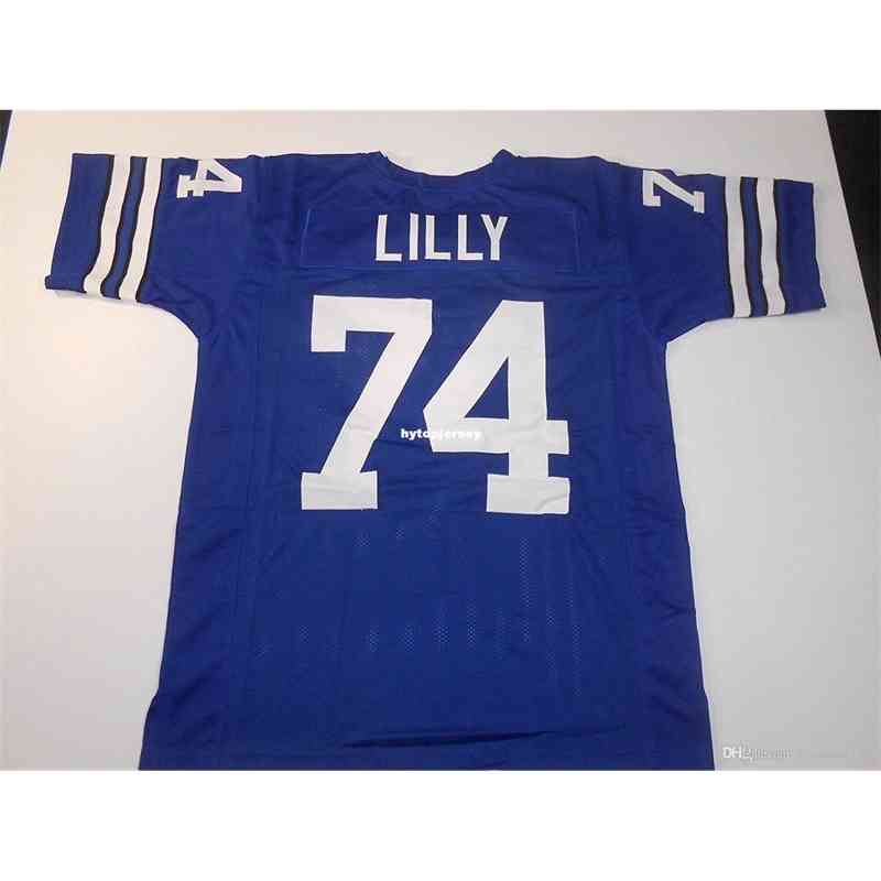 

Cheap Retro custom Sewn Stitched #74 Bob Lilly Blue MITCHELL & NESS Jersey High-end Men's Football Jerseys College NCAA, Black