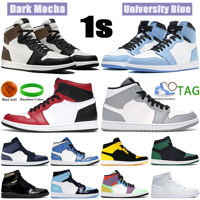 

Men 1 1s University Blue Basketball Shoes dark mocha light smoke grey obsidian UNC top 3 triple white mens women sneakers, 49 shoe box