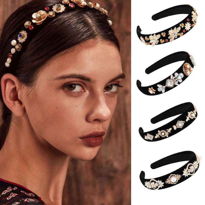 

Hair Clips & Barrettes Vintage Women Rhinestone Hairband Luxury Baroque Queen Tiara Wide Headband, Golden;silver