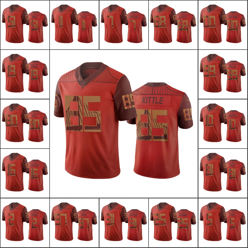 

San Francisco49ersMen Women Youth #5 Trey Lance 85 George Kittle 97 Nick Bosa 10 Jimmy Garoppolo Custom WhiteCityEdi, Black