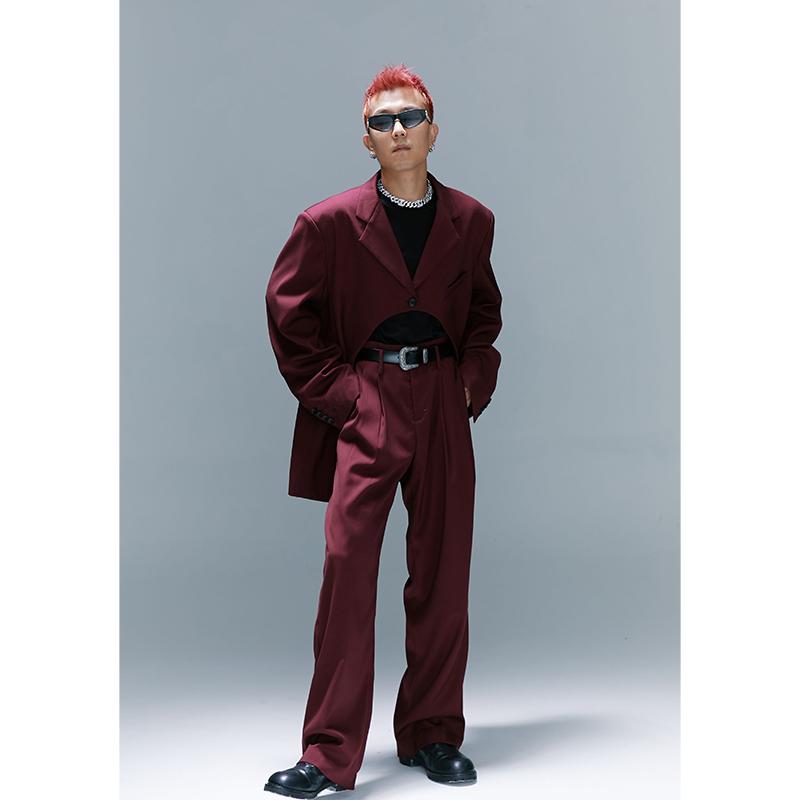 

6XL 2021 Men's Clothing Retro Shoulder Pad Wide Loose Silhouette Hollowed Out Suit Coat Plus Size Costumes Suits & Blazers, Suit and pants