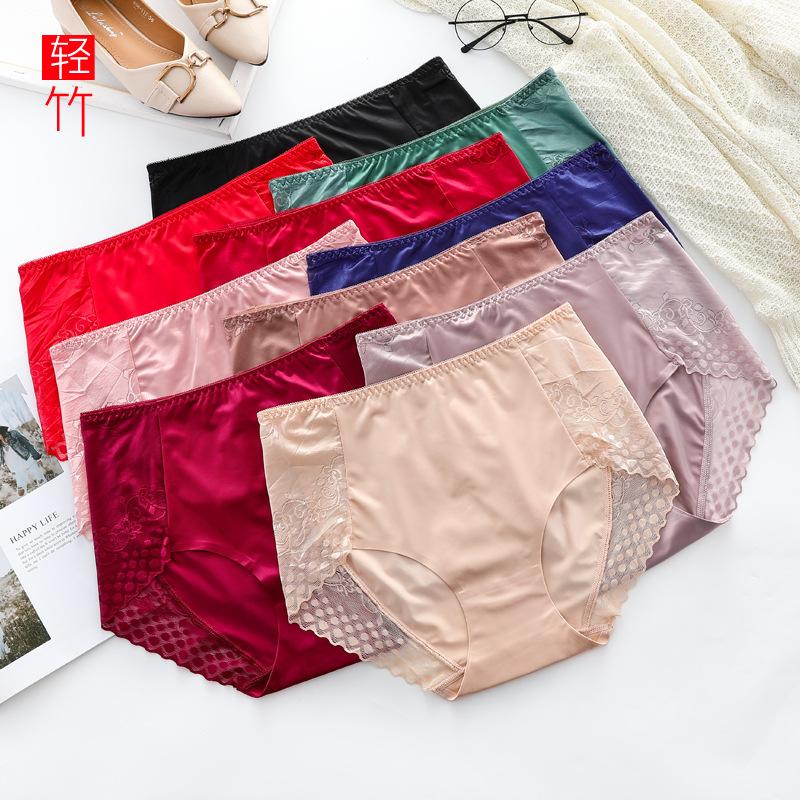

Women's Panties High Quality Sexy Ultra-thin Plus Size Satin Seamless Lace Soft Female Underwear Ice Silk Ladies Lingerie Briefs 100, Random color