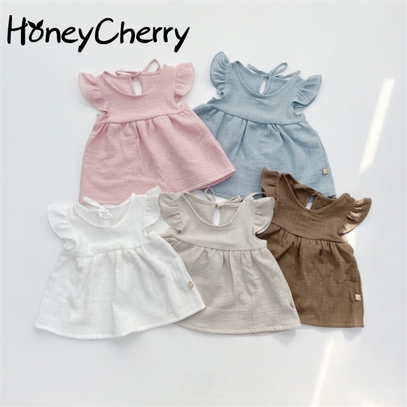 

summer girl set cute and sweet sleeveless baby candy color short sleeve clothes 210702, Brown