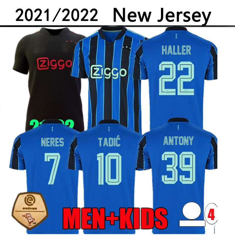 

21 22 TADIC HALLER Amsterdam away blue soccer jersey AFC 50th 2021 2022 KLAASSEN Antony NERES ajax men kids kit football shirt uniforms fans version, Black;yellow