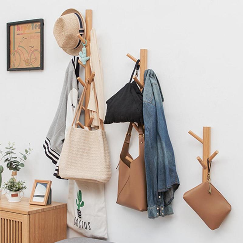 

Clothing & Wardrobe Storage Bedroom Wooden Wall Hanging Hook Creative Hanger Bamboo Nordic Clothes Solid Wood Package Rack