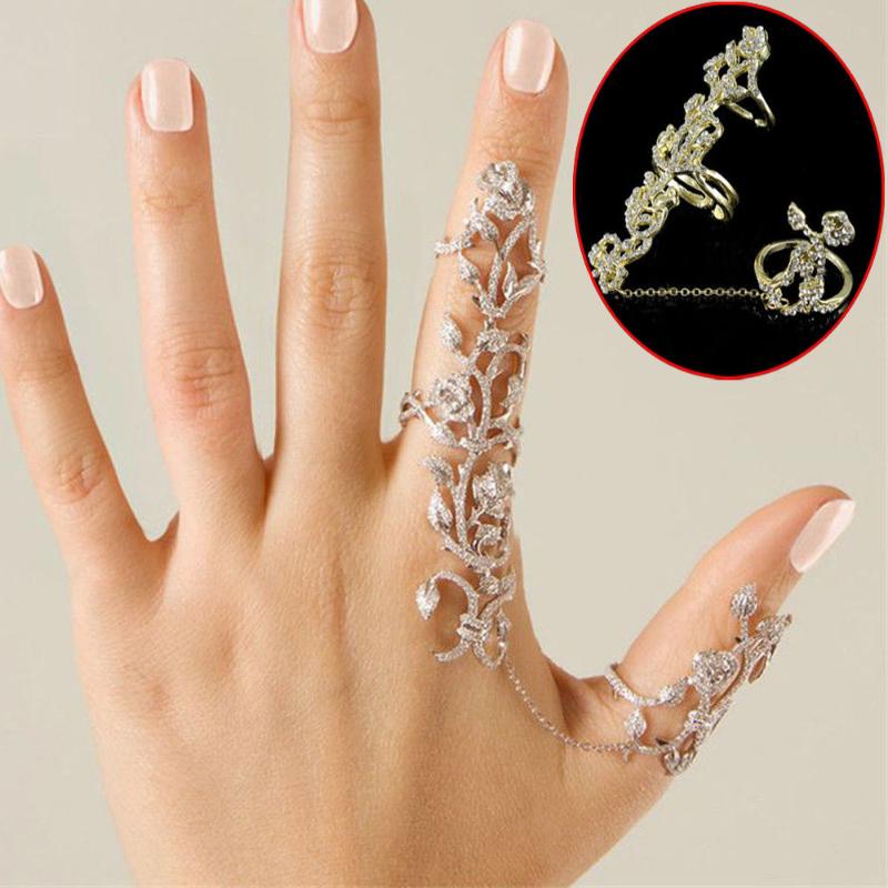 

Wedding Rings Women's Double Finger Ring Thumb Link Joint Crystal Rhinestone