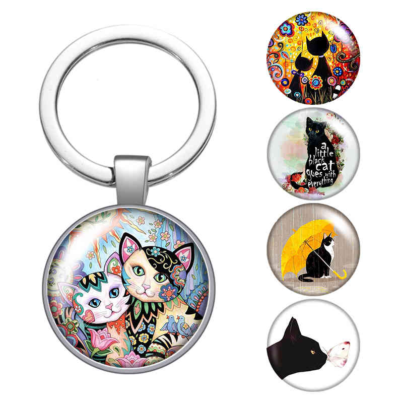 

Beauty Love Pes Glass Cabochon Keychain Bag Car Key Chain Ring Holder Charms Silver Color Keychains Men Women Gifts