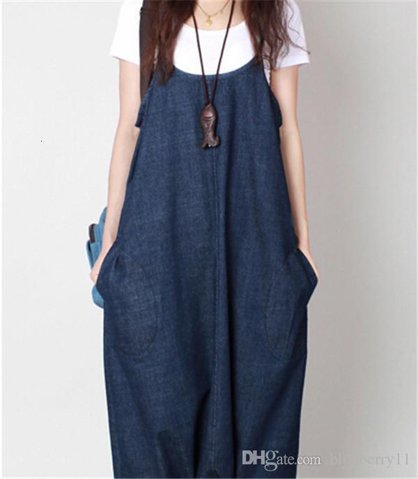 Women&#039;s Jumpsuits & Rompers Autumn Women Harem Loose Jeans Denim Strap Dropped Crotch Wide Leg Cowboy Cozy Ninth Pants Large Szie-image-686841710