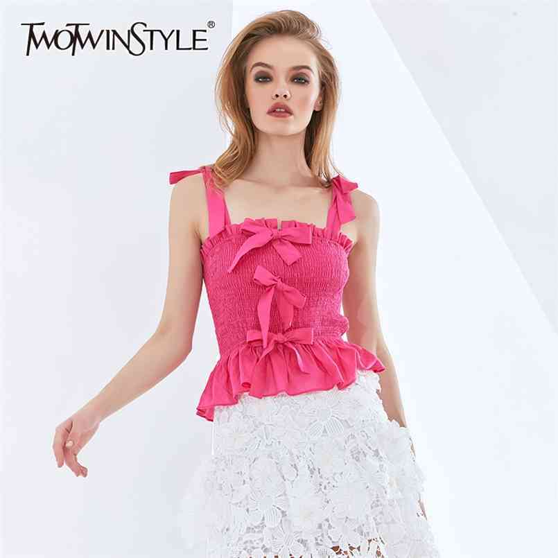 

Slim Sexy Vest Tank Tops For Women Sleeveless Bowknot Ruffle Backless Slip Female Summer Womens Clothing 210524, Yellow
