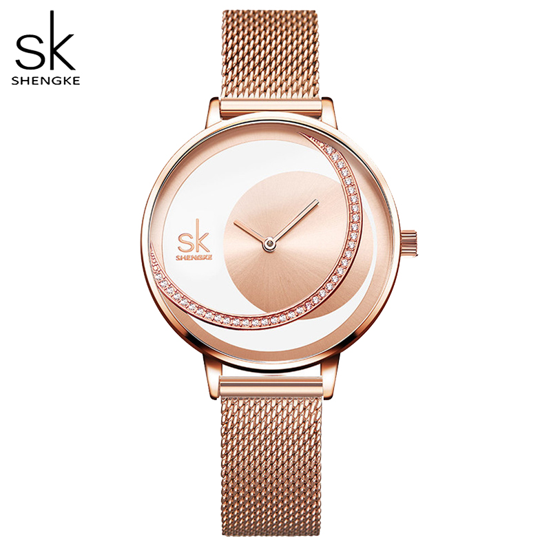 

Shengke Crystal Lady Watches Luxury Brand Women Dress Watch Original Design Quartz Wrist Watches Creative Relogio Femininog, Silverband