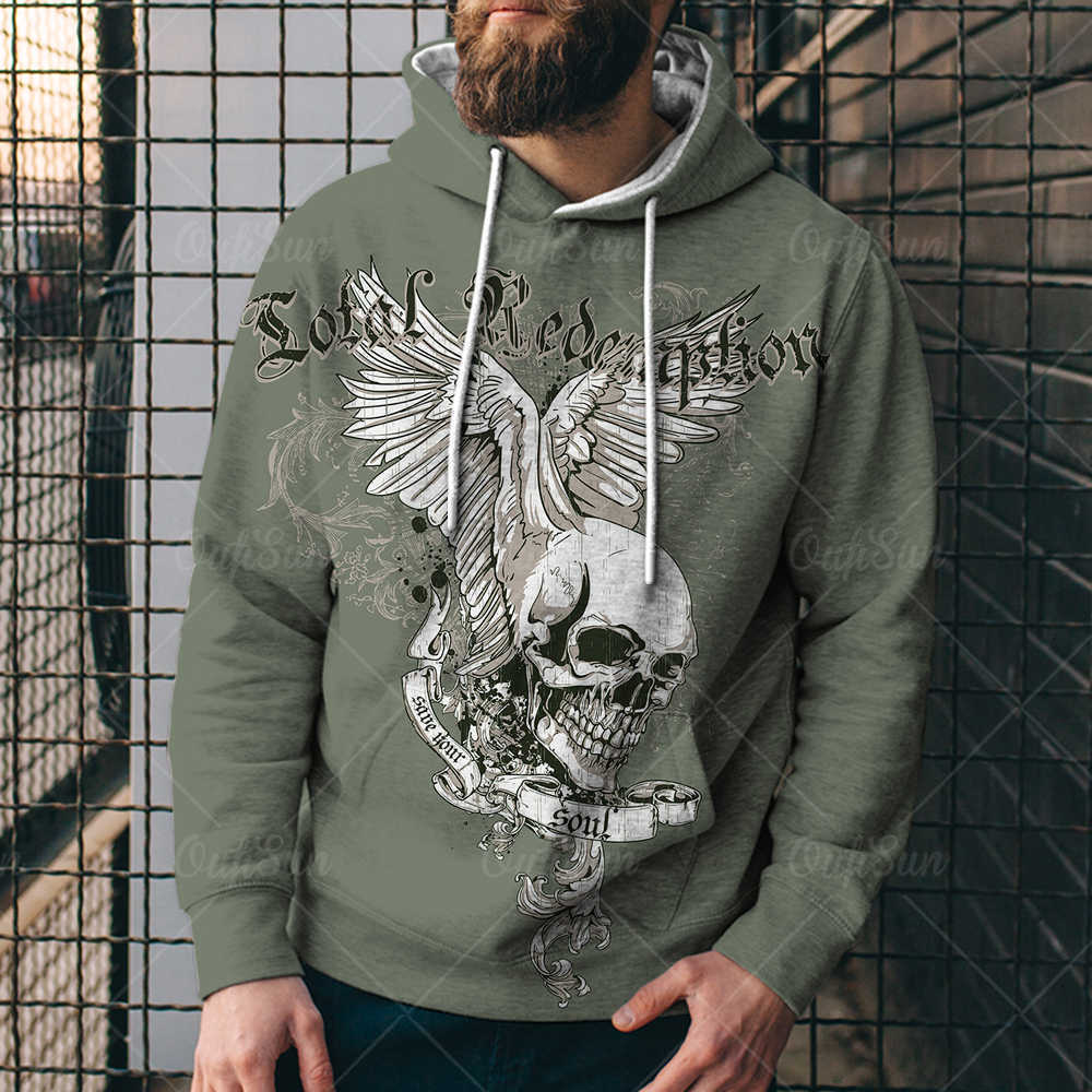 

autumn trend new fashion trend cool skull 3d sweater men's casual pullover loose hoodie37fk, Black