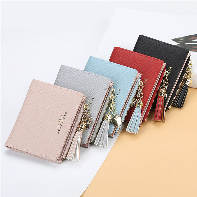 

2021 tassel women wallet small cute wallet women short leather women wallets zipper purses female purse clutch mmm, Red;black