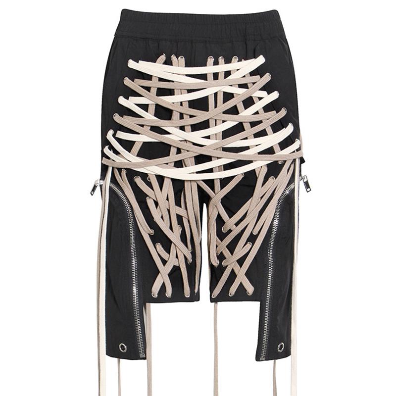

Women Lace Up Shorts Safari Style Contrast Color Eyelet High Street Short Women's, White;black