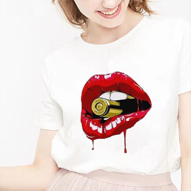 Zogankin Men Red Mouth Lip T Shirt Lovely Print O Neck Short Sleeve Woman All Match Cotton Tee Funny Girls-image-706852541